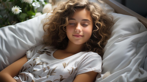 portrait of cute little girl sleeping in bed at home