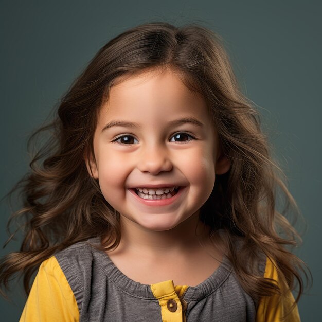 portrait of a cute little girl smiling on a gray background