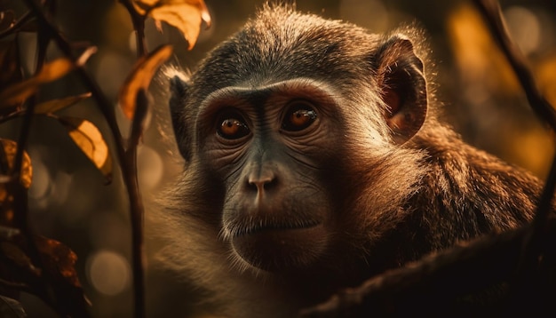 Portrait of cute macaque eating fruit generated by AI