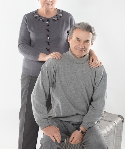 Portrait of a cute old couple.isolated on white background.