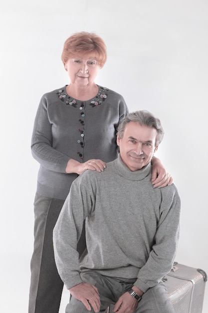 Portrait of a cute old coupleisolated on white background