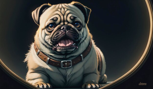 Portrait of cute pug Close up of charming dog Generative AI