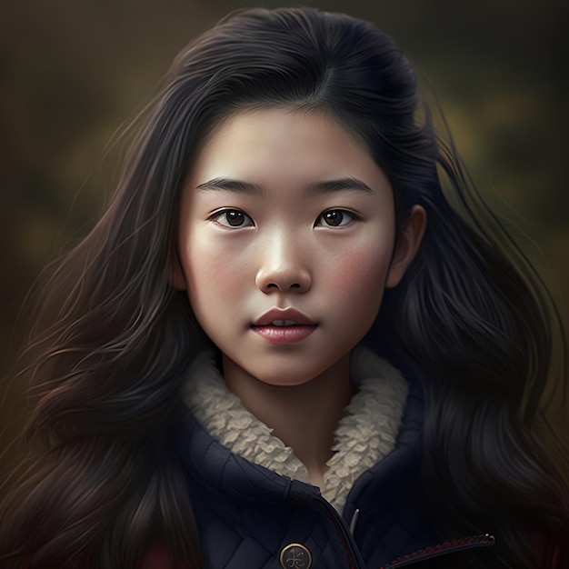 Portrait of a cute serious Asian teenage girl Avatar AI generation