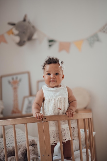 Photo portrait of cute smiling boy at home