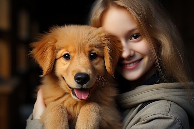 可愛い笑顔の幸せな子犬の肖像画