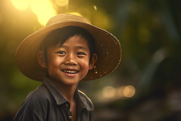 portrait of cute smiling Vietnamese kid happy childhood made with generative ai technology