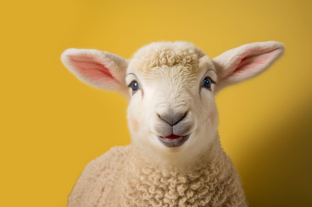 明るい背景ジェネレーティブ ai に対して撮影スタジオかわいい春子羊の肖像画