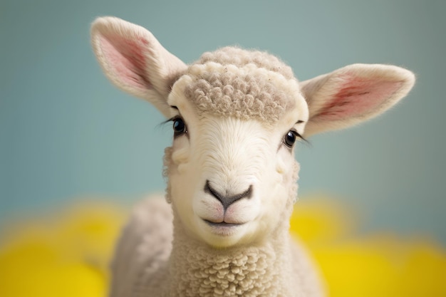 Portrait of a cute spring lamb studio shot against a bright background generative ai