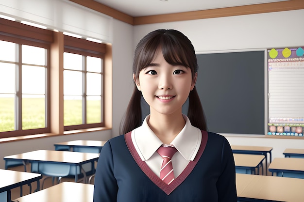 Portrait Of Cute Student Girl In School Classroom With Blackboard AI Generative Illustration Digital Art Created