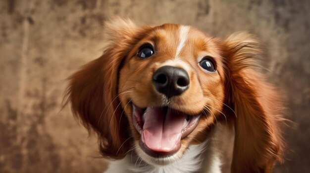 Portrait of a cute welsh springer spaniel dog on a brown background