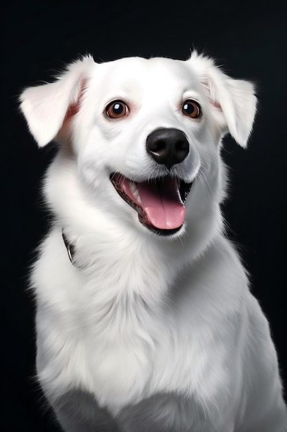 Portrait of cute white dog on black background Studio shot