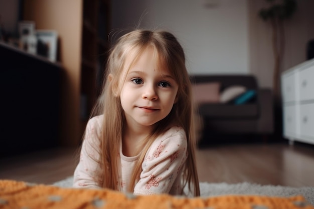 Portrait of a cute young girl enjoying time at home created with generative ai