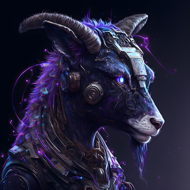 A portrait of a cyberpunk goat