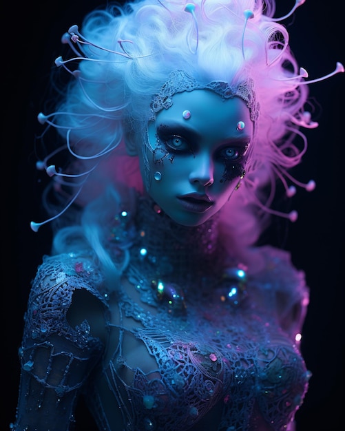Portrait of a cyberpunk model with elements of computers and technology