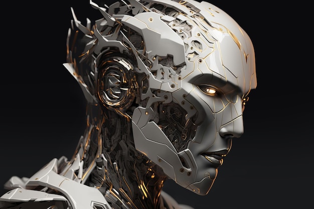 Portrait of cyborg robot head