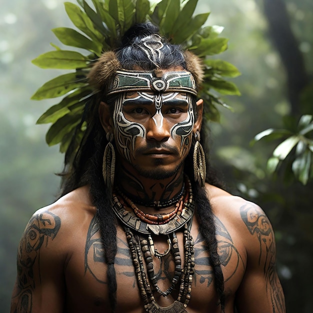 Portrait of Dani Tribe man wearing koteka traditional clothes of Papua