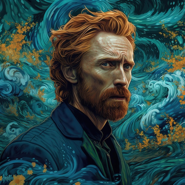 portrait dark ruines vang gogh style surreal landscape wind hurricane epic amber green fantasy