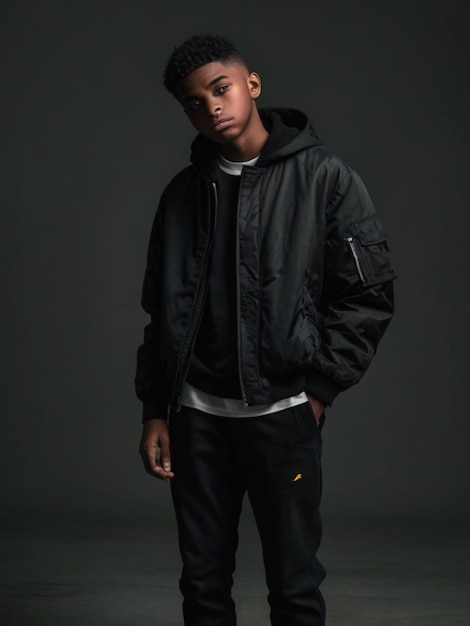 Portrait of a darkskinned guy in a black jacket