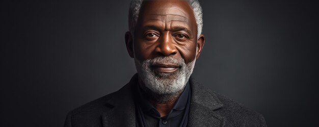 Photo portrait of a darkskinned old man on a dark background generative ai