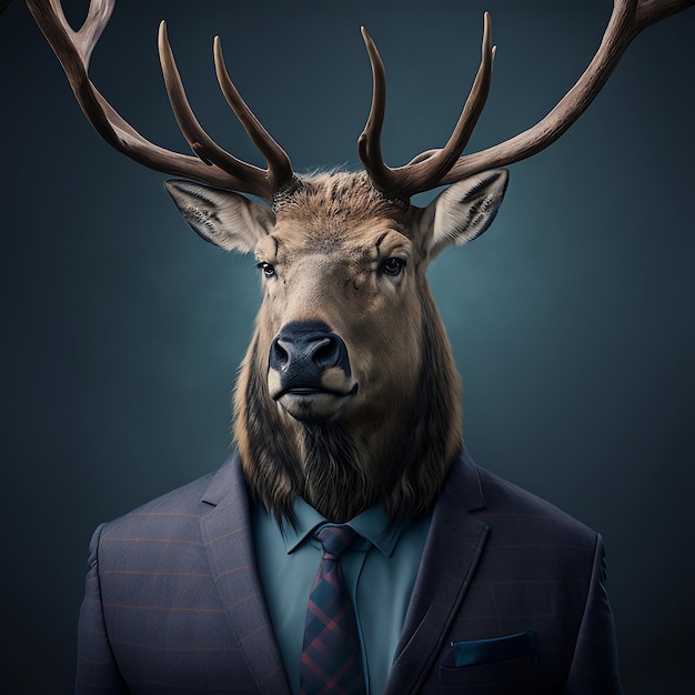 Portrait of a deer head wearing a business suit