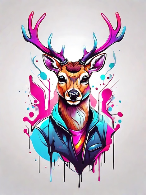 Portrait of a deer in a leather jacket vector illustration