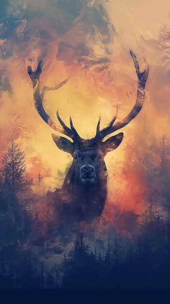 Photo portrait of a deer stag during rutting season in the forest at sunset landscape nature background