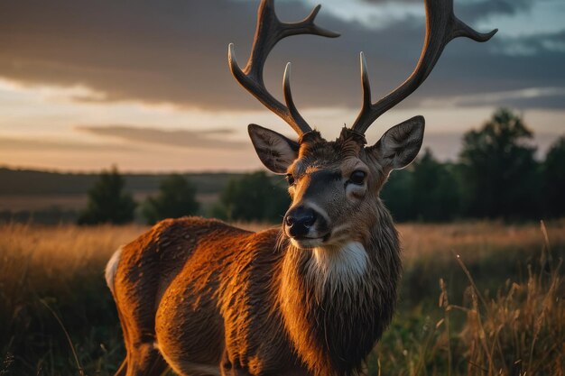 Foto ritratto di un cervo al tramonto