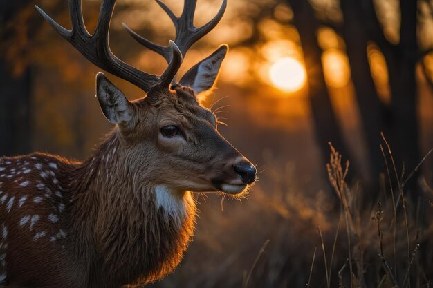 portrait of a deer at sunset