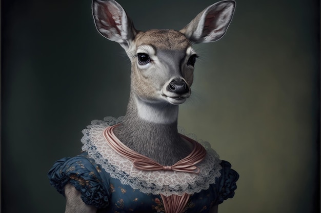 Portrait of deer in a victorian dress