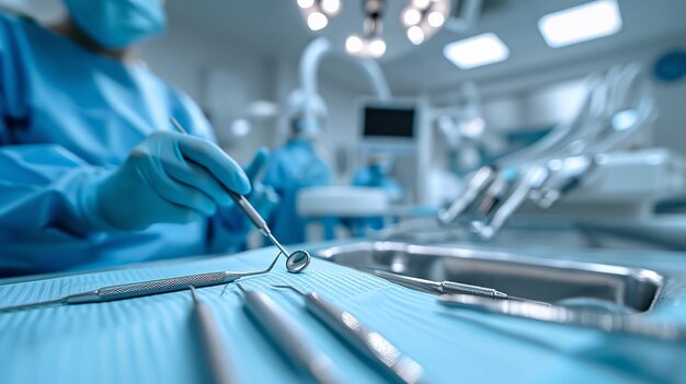 Portrait of a dentist holding dental tools against a clean white backdrop Generative AI