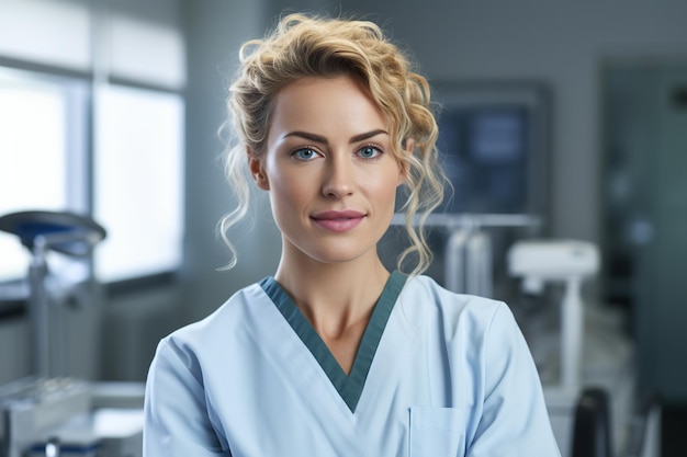 Photo portrait of dentist woman at work in dental