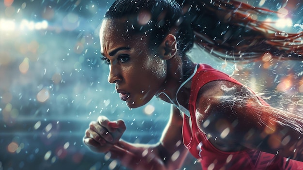 Portrait of a determined african american woman running in the rain