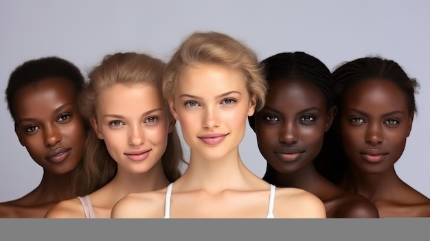 Portrait of diverse group of beautiful women with radiant skin and natural beauty