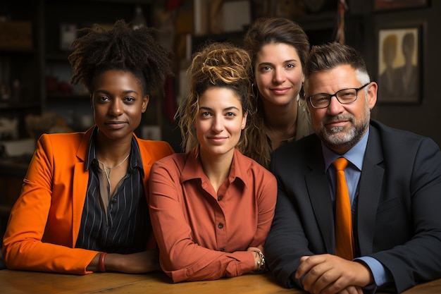 Portrait of a diverse group of business people in a coffee shop ia generated