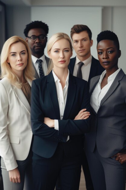 Portrait of a diverse group of businesspeople standing together in an office