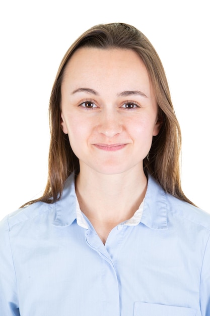 Portrait for documents Passport photo of young female in natural look