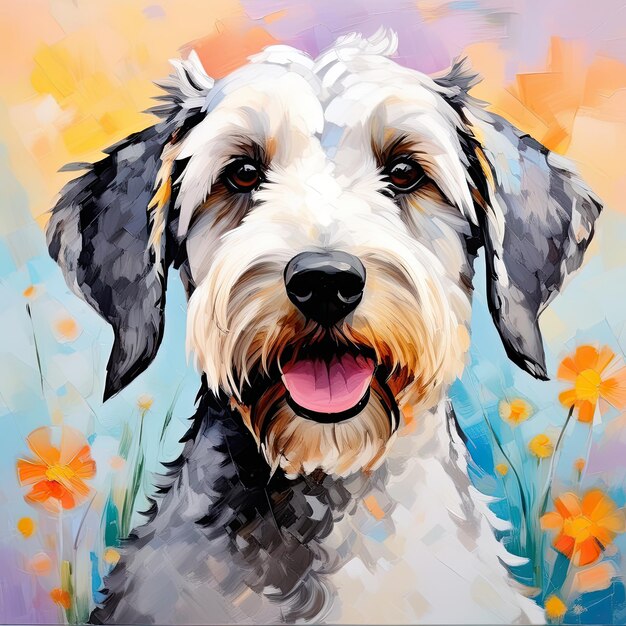 Portrait of a dog Bedlington terier Modern art oil painting