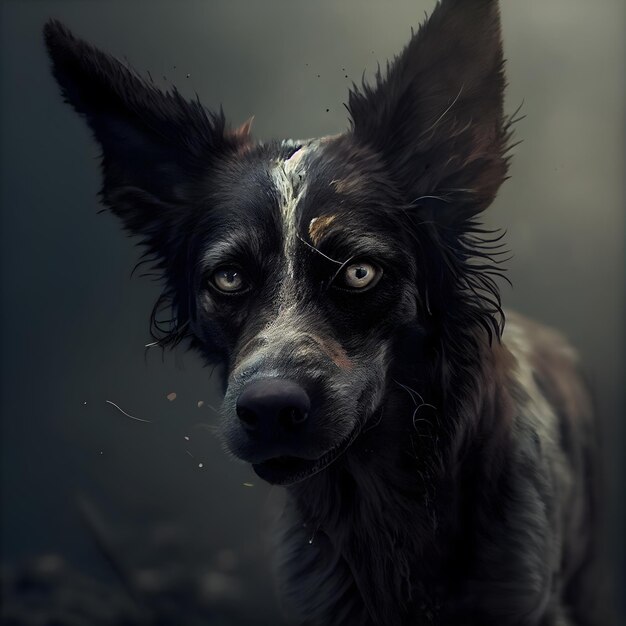 Portrait of a dog on a dark background Toned