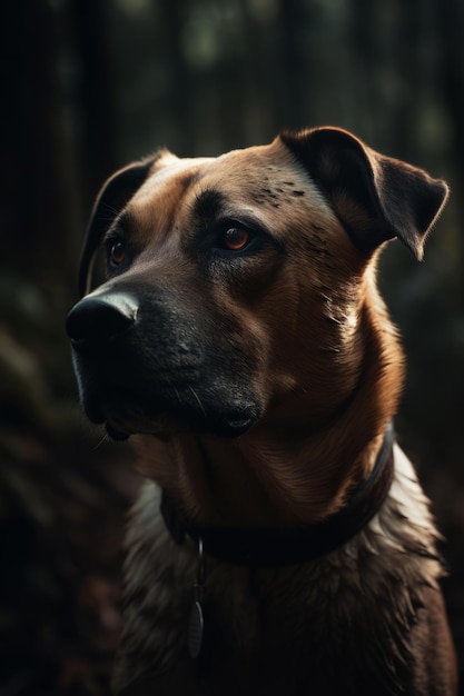 Портрет собаки Драматическая и кинематографическая фотография с освещением Генеративный искусственный интеллект