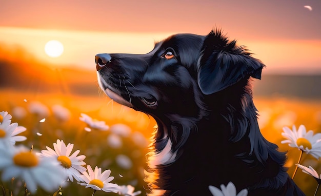 Photo portrait of a dog field at sunset