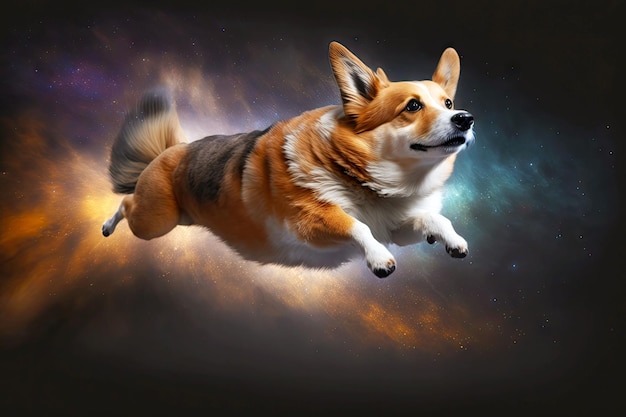 Portrait of dog flying in space generative ai