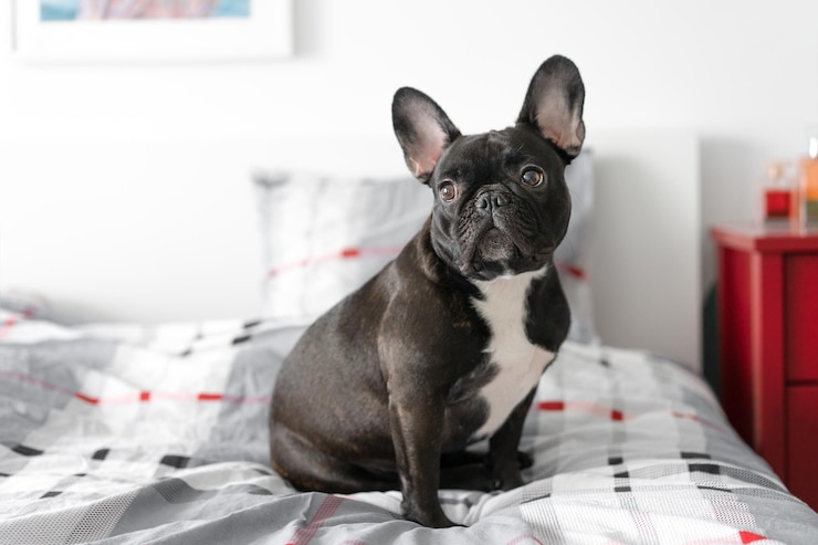 Photo 家でベッドに横たわっている犬の肖像画