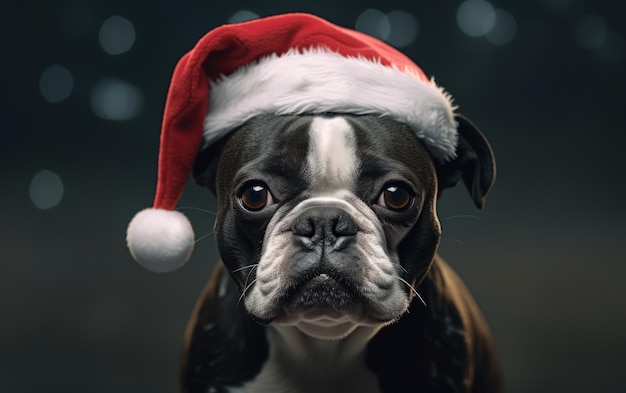 Portrait of dog Santa Claus hat