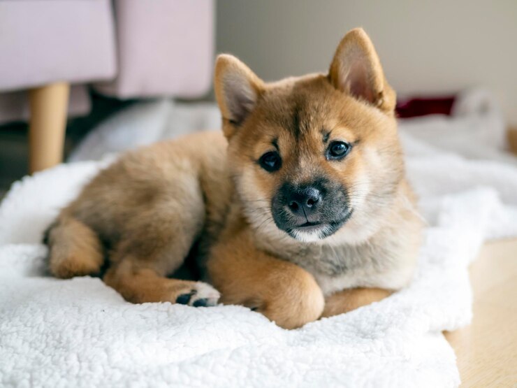 Photo ベッドに座っている犬の肖像画