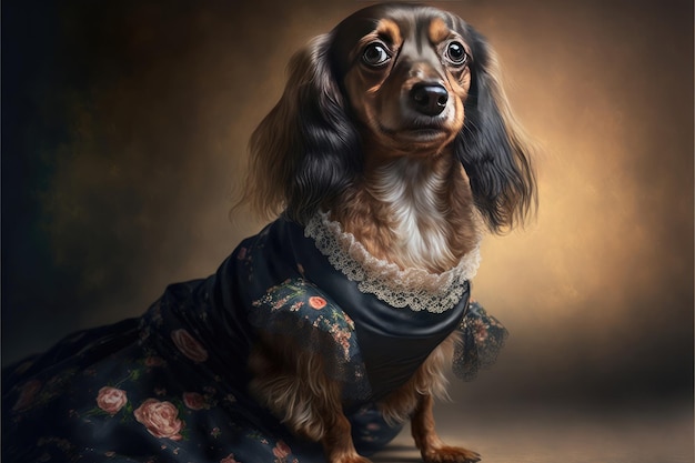 Portrait of dog in a victorian dress