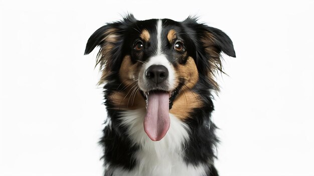 Portrait of dog with its long sticking tongue out isolated over white background