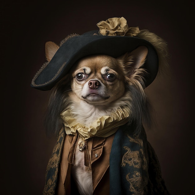 Portrait of a dog with Renaissance clothes