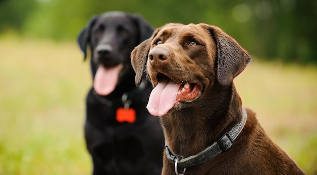 portrait of dogs looking up
