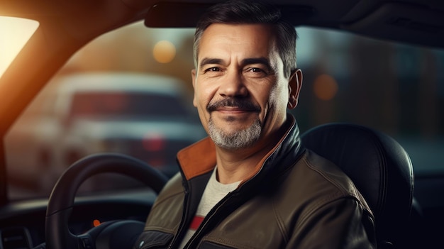 Portrait of Driving instructor in car on a blurred background