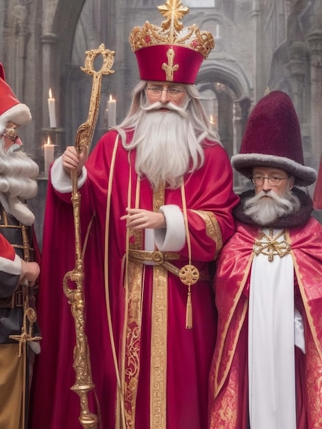 Photo portrait of the the dutch santa claus called 'sinterklaas' while he is arriving in town